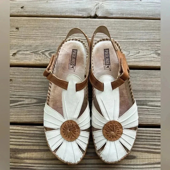 Pikolinos Puerto Vallarta Womens Sz 41 White/Brown Casual Wedge Sandals - Picture 2 of 10